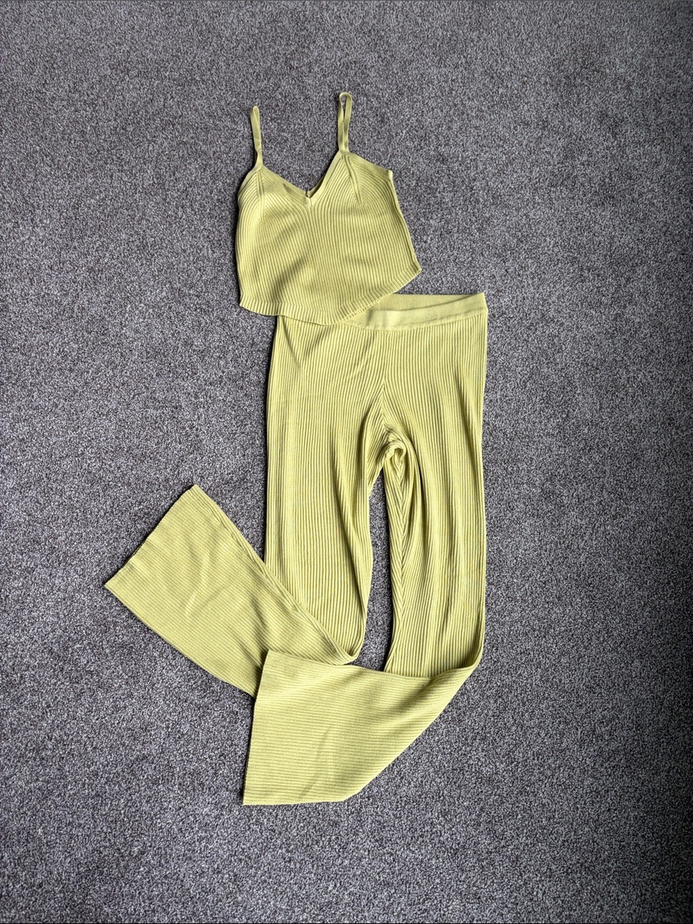 Pink Rose Lime Ribbed Two-Piece Jumpsuit Set